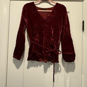 J. Crew Velvet V-Neck Blouse - Deep Red